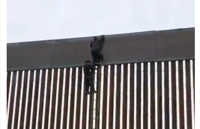 Man filmed climbing over $150m Mexico wall with a rope ladder weeks after Trump boasted it was ‘virtually impenetrable’